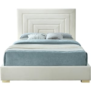 Bowery Hill Contemporary Cream Velvet Full Bed with Gold/Chrome Legs Included