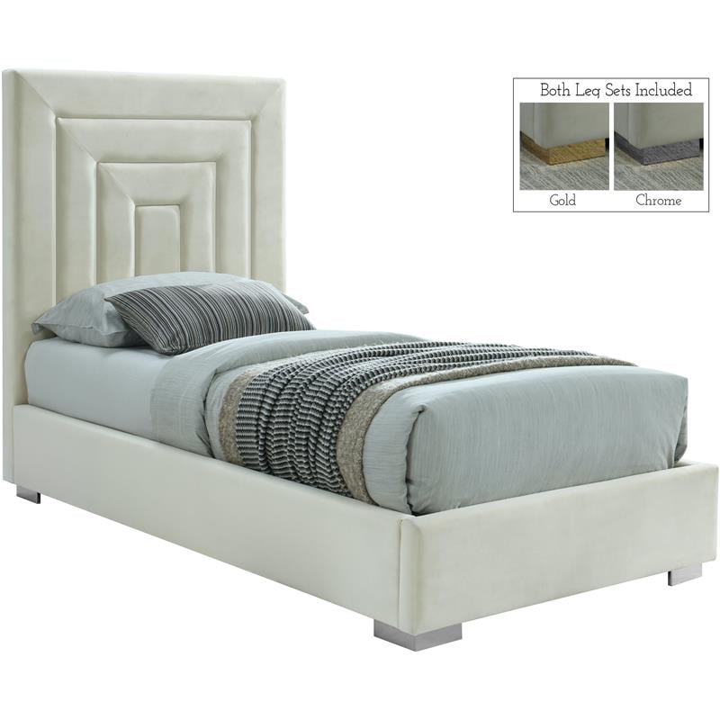 Bowery Hill Contemporary Cream Velvet Twin Bed with Gold/Chrome Legs Included