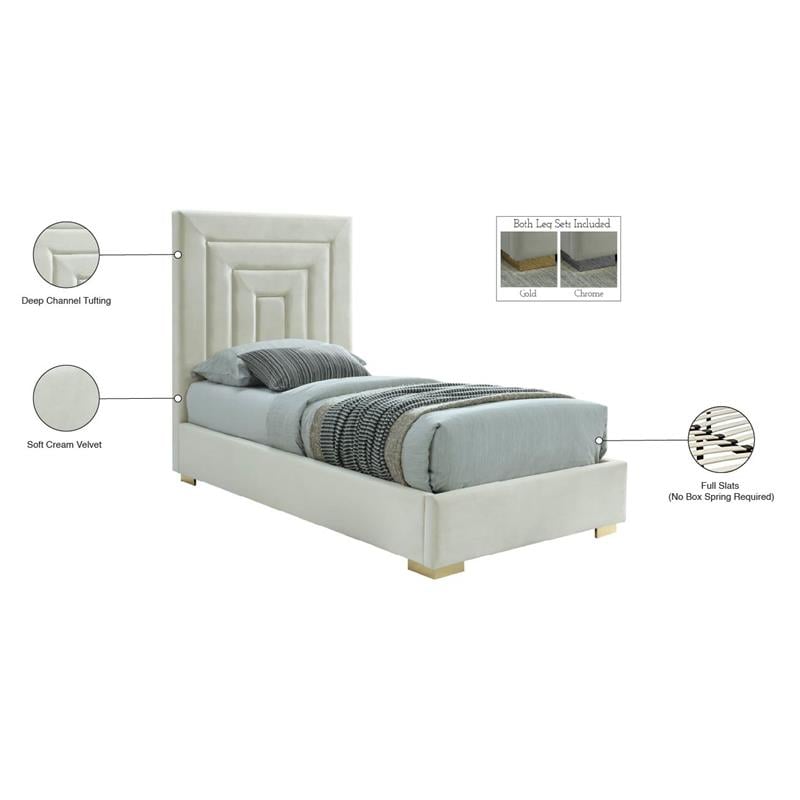 Bowery Hill Contemporary Cream Velvet Twin Bed with Gold/Chrome Legs Included