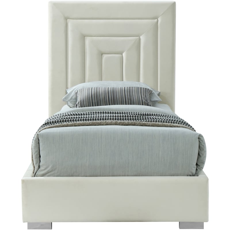 Bowery Hill Contemporary Cream Velvet Twin Bed with Gold/Chrome Legs Included