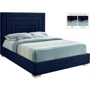 Bowery Hill Contemporary Navy Velvet King Bed with Gold/Chrome Legs Included