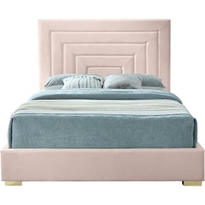 Bowery Hill Contemporary Pink Velvet Full Bed with Gold/Chrome Legs Included