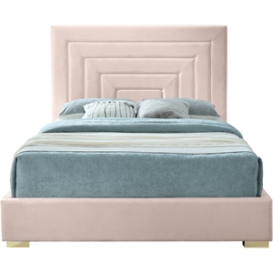 Bowery Hill Contemporary Pink Velvet Queen Bed with Gold/Chrome Legs Included
