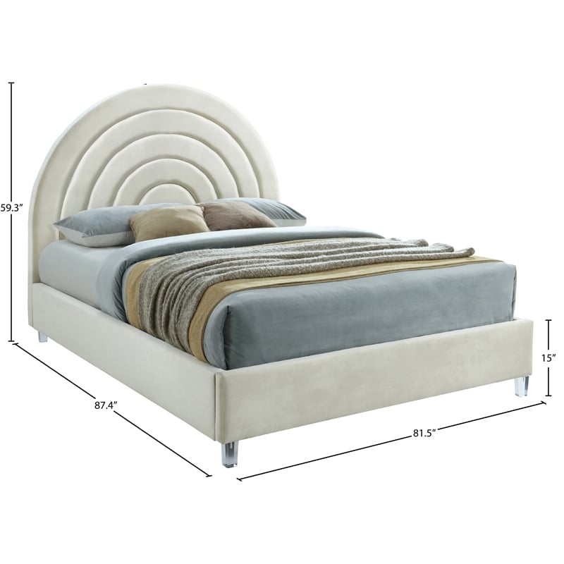 Bowery Hill Contemporary Cream Velvet King Bed in Acrylic Finish