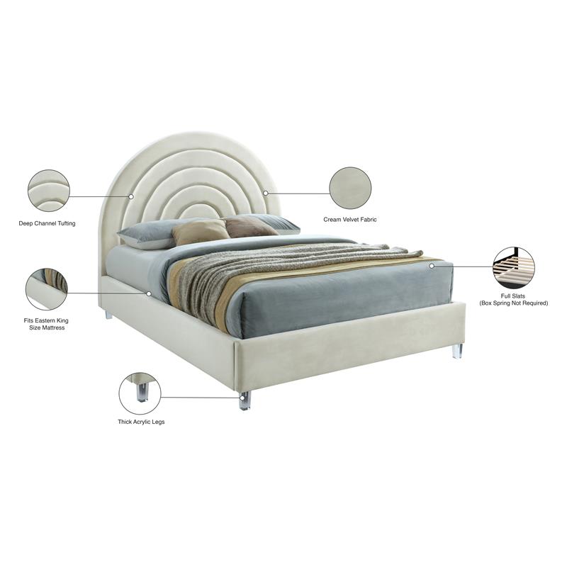 Bowery Hill Contemporary Cream Velvet King Bed in Acrylic Finish