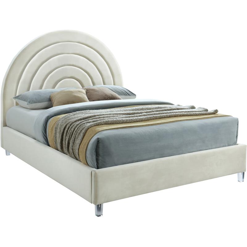 Bowery Hill Contemporary Cream Velvet King Bed in Acrylic Finish