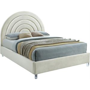 Bowery Hill Contemporary Cream Velvet King Bed in Acrylic Finish