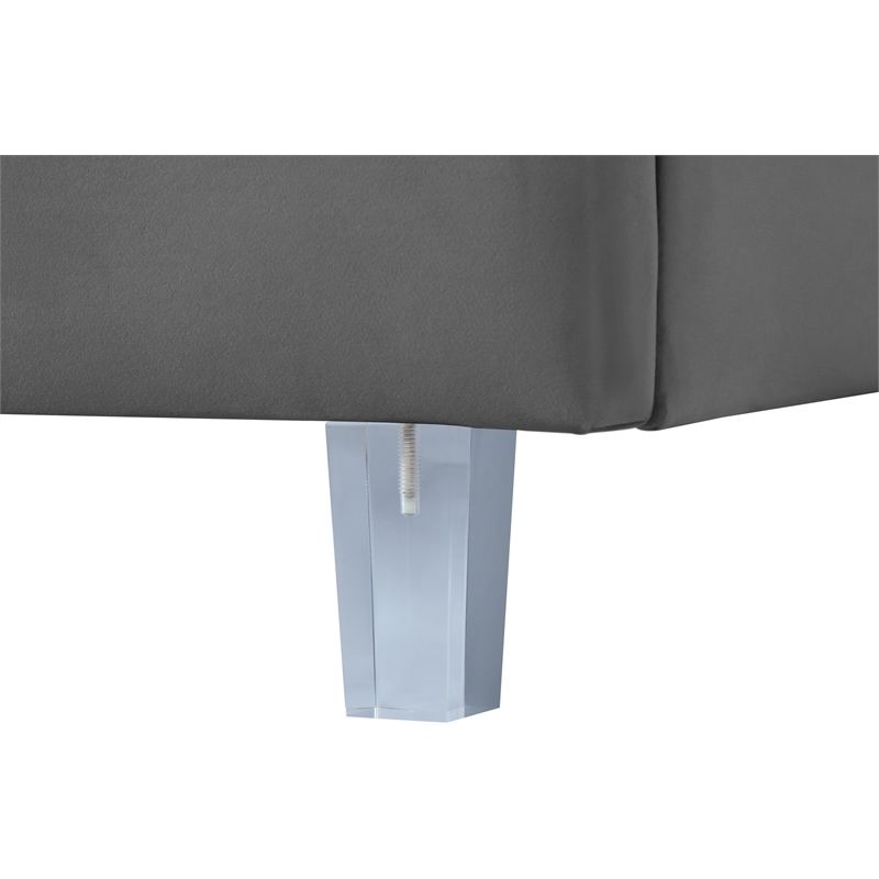 Bowery Hill Contemporary Gray Velvet Queen Bed in Acrylic Finish