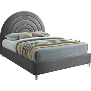 Bowery Hill Contemporary Gray Velvet Queen Bed in Acrylic Finish