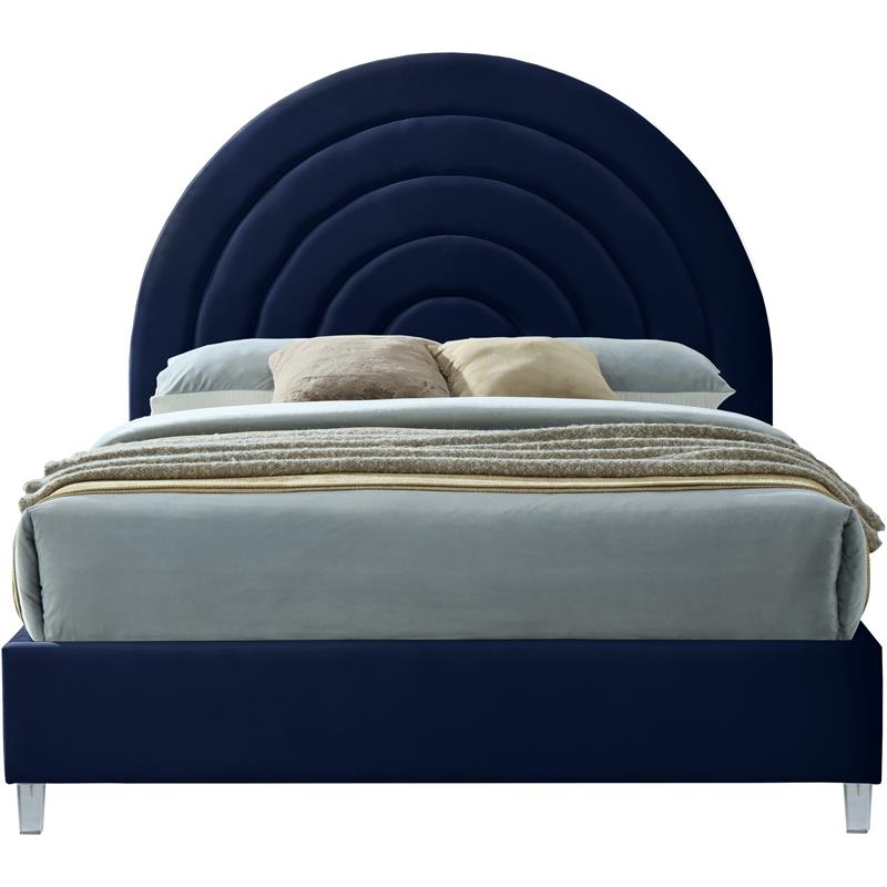 Bowery Hill Contemporary Navy Velvet Full Bed in Acrylic Finish