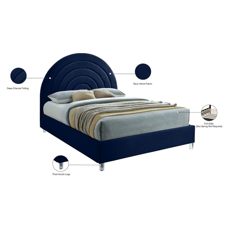 Bowery Hill Contemporary Navy Velvet Full Bed in Acrylic Finish