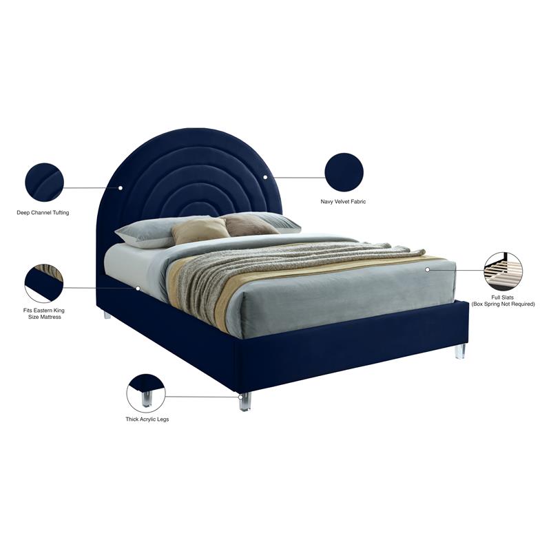 Bowery Hill Contemporary Navy Velvet King Bed in Acrylic Finish
