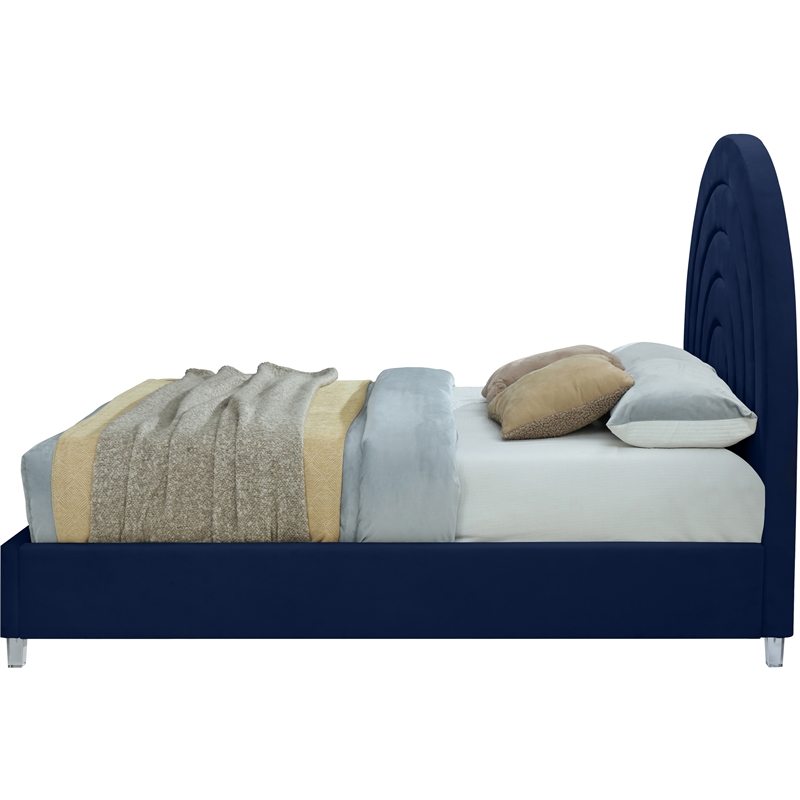 Bowery Hill Contemporary Navy Velvet King Bed in Acrylic Finish