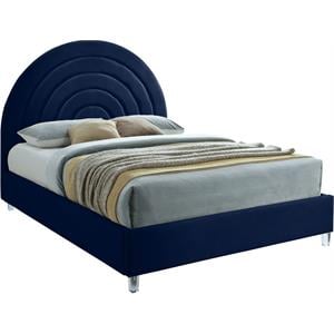 Bowery Hill Contemporary Navy Velvet King Bed in Acrylic Finish