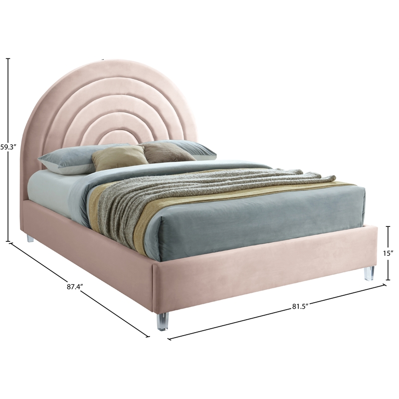 Bowery Hill Contemporary Pink Velvet King Bed in Acrylic Finish