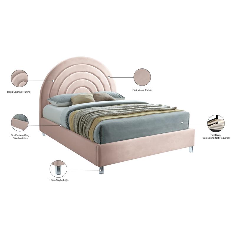 Bowery Hill Contemporary Pink Velvet King Bed in Acrylic Finish