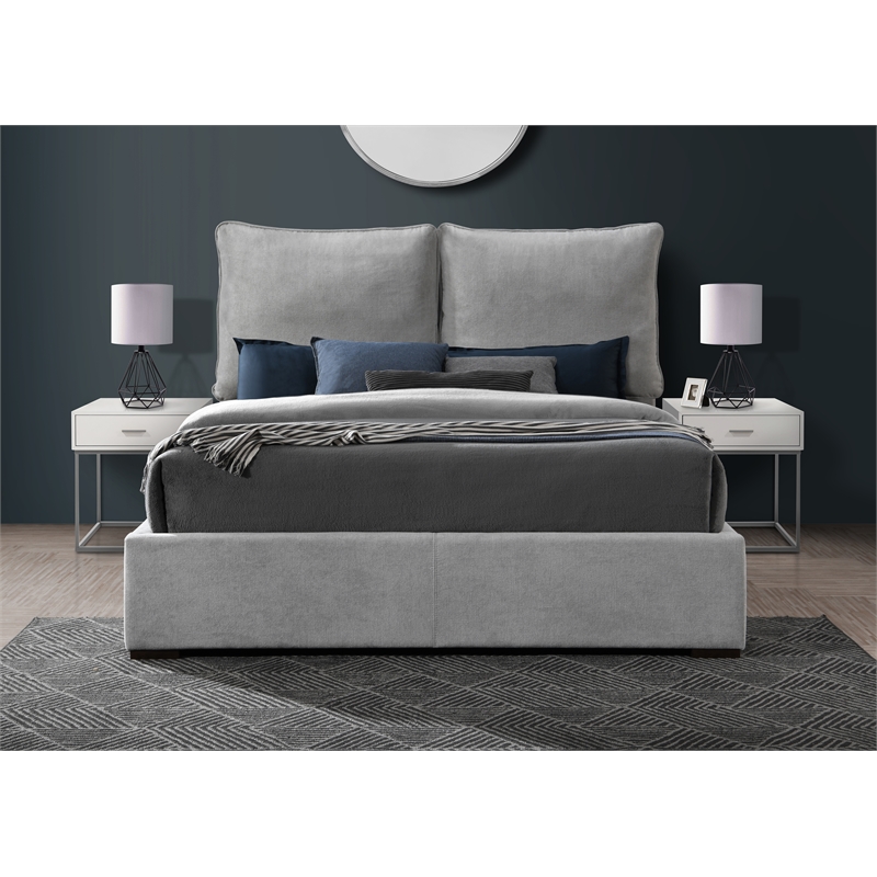 Bowery Hill Contemporary Light Gray Durable Fabric Queen Bed