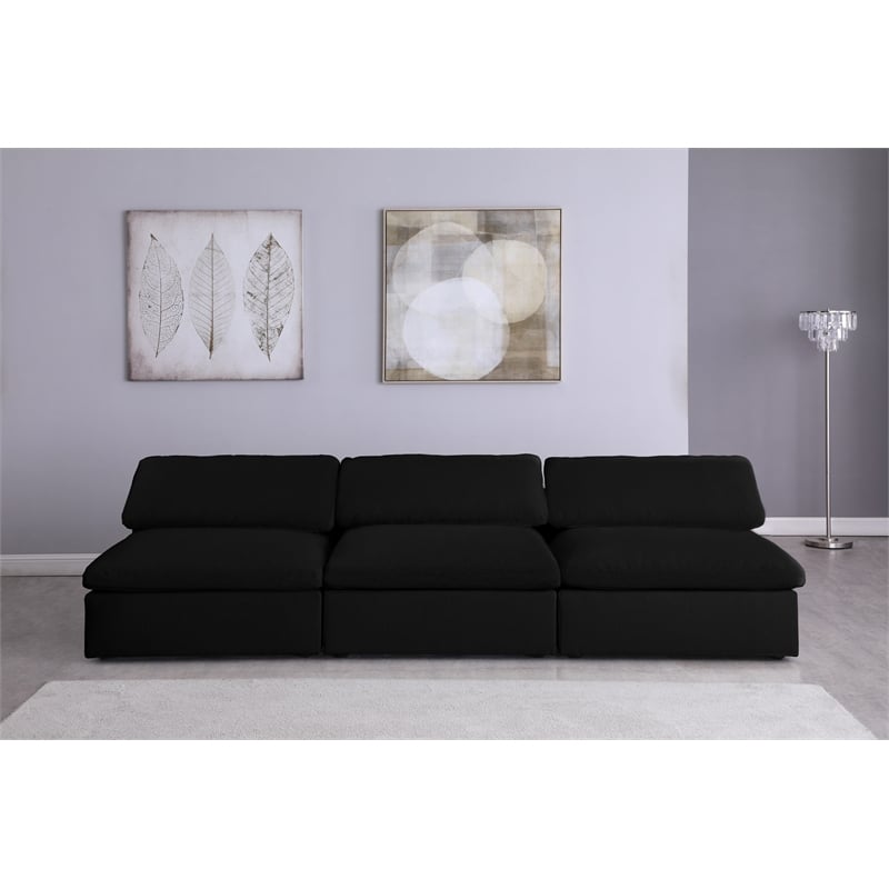 Bowery Hill Upholstered Black Linen Fabric Modular 3 Piece Armless Sofa