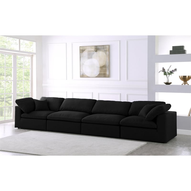 Bowery Hill Contemporary Upholstered Black Linen Fabric Modular 4 Piece Sofa