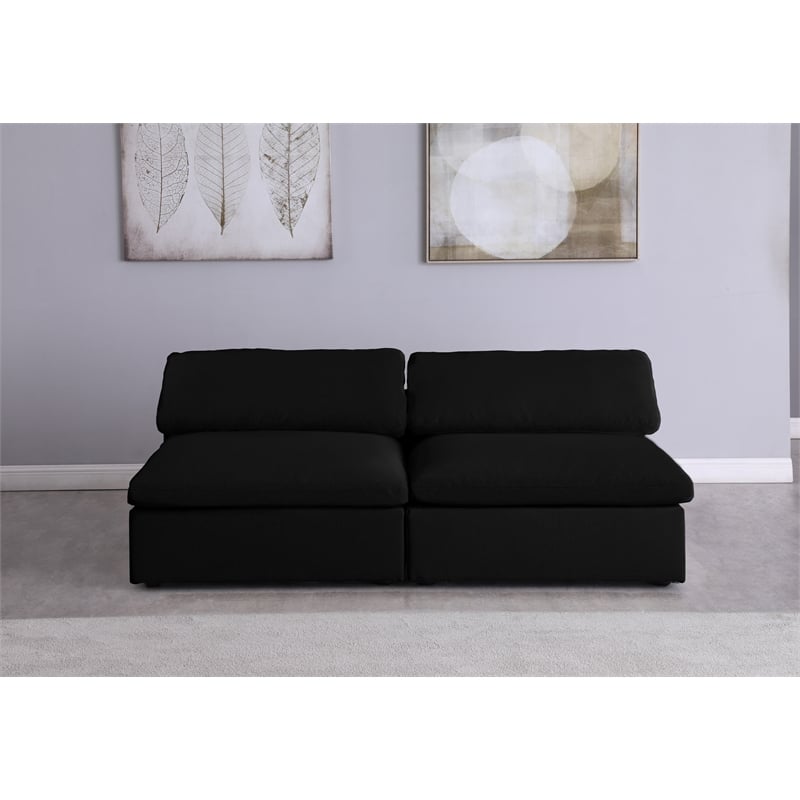 Bowery Hill Upholstered Black Linen Fabric Modular 2 Piece Armless Loveseat