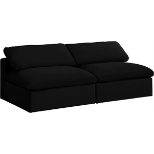 Bowery Hill Upholstered Black Linen Fabric Modular 2 Piece Armless Loveseat