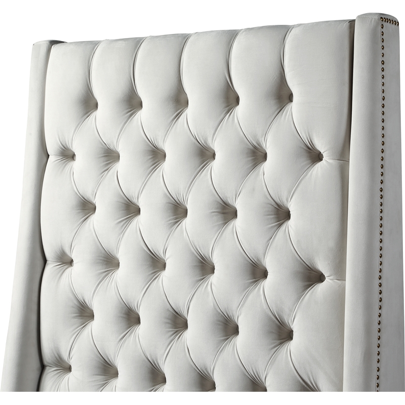 Bowery Hill Contemporary Soft Cream Velvet Full Bed with Brass Nailheads