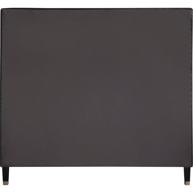 Bowery Hill Contemporary Soft Black Velvet Queen Bed with Brass Nailheads