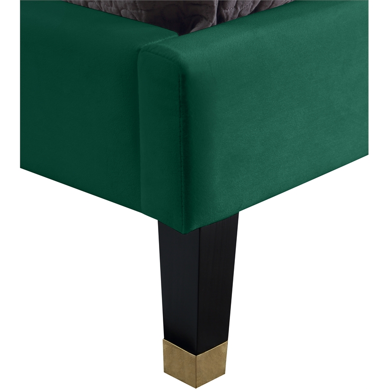 Bowery Hill Contemporary Soft Green Velvet Queen Bed with Brass Nailheads