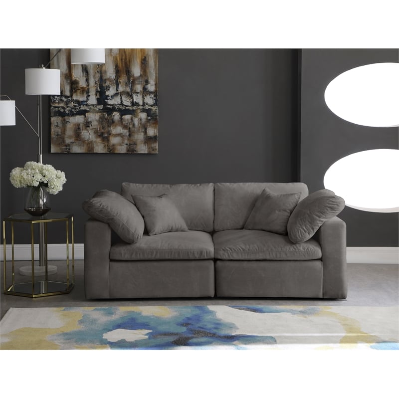 Bowery Hill Contemporary Gray Velvet Modular 2 Piece Loveseat
