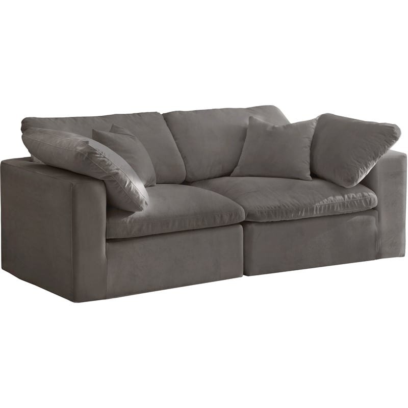 Bowery Hill Contemporary Gray Velvet Modular 2 Piece Loveseat