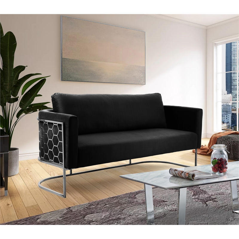 Bowery Hill Contemporary Soft Black Velvet Upholstereded Sofa