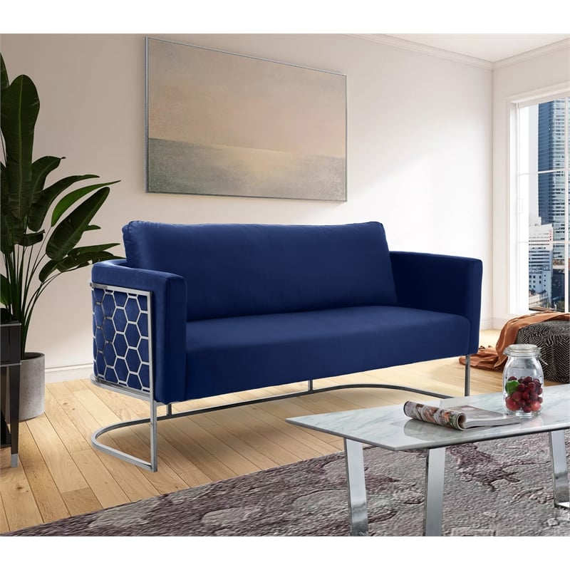 Bowery Hill Contemporary Soft Navy Velvet Upholstereded Sofa