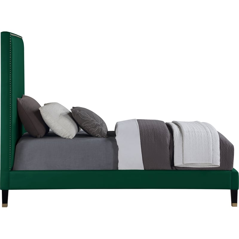Bowery Hill Contemporary Soft Green Velvet Twin Bed with Brass Nailheads