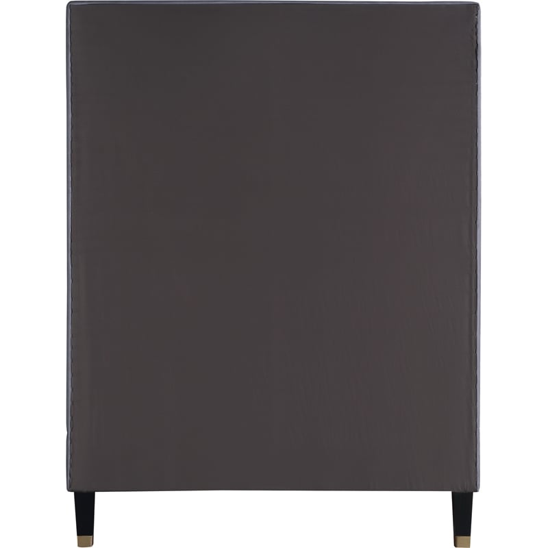 Bowery Hill Contemporary Soft Gray Velvet Twin Bed with Brass Nailheads