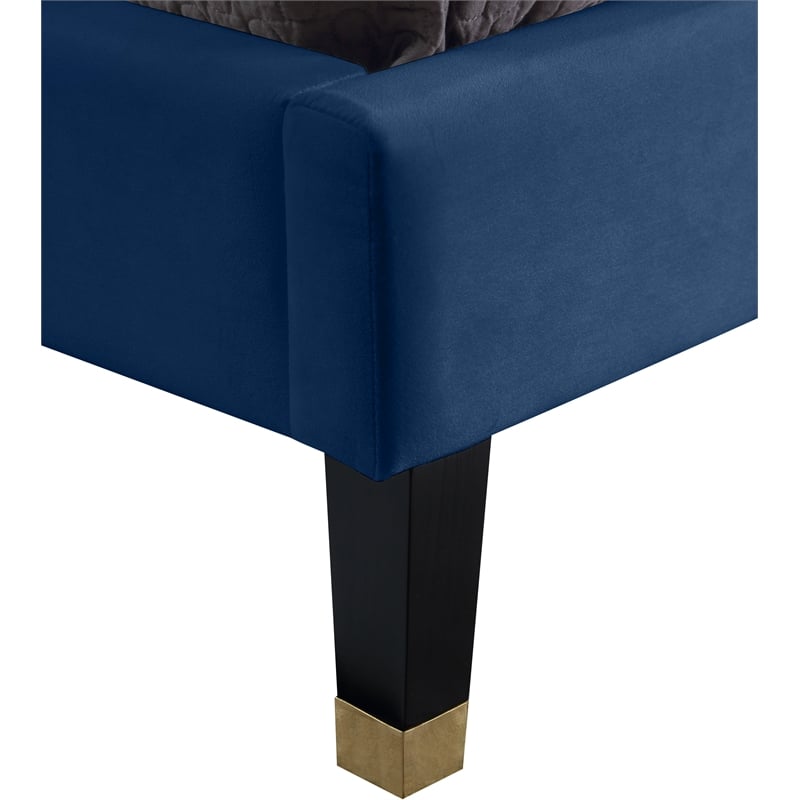Bowery Hill Contemporary Soft Navy Velvet Full Bed with Brass Nailheads
