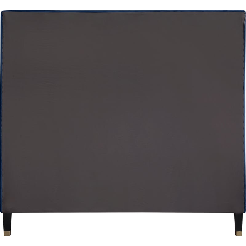 Bowery Hill Contemporary Soft Navy Velvet Queen Bed with Brass Nailheads