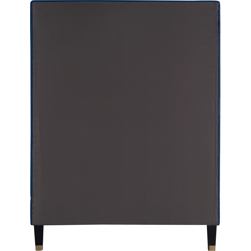 Bowery Hill Contemporary Soft Navy Velvet Twin Bed with Brass Nailheads