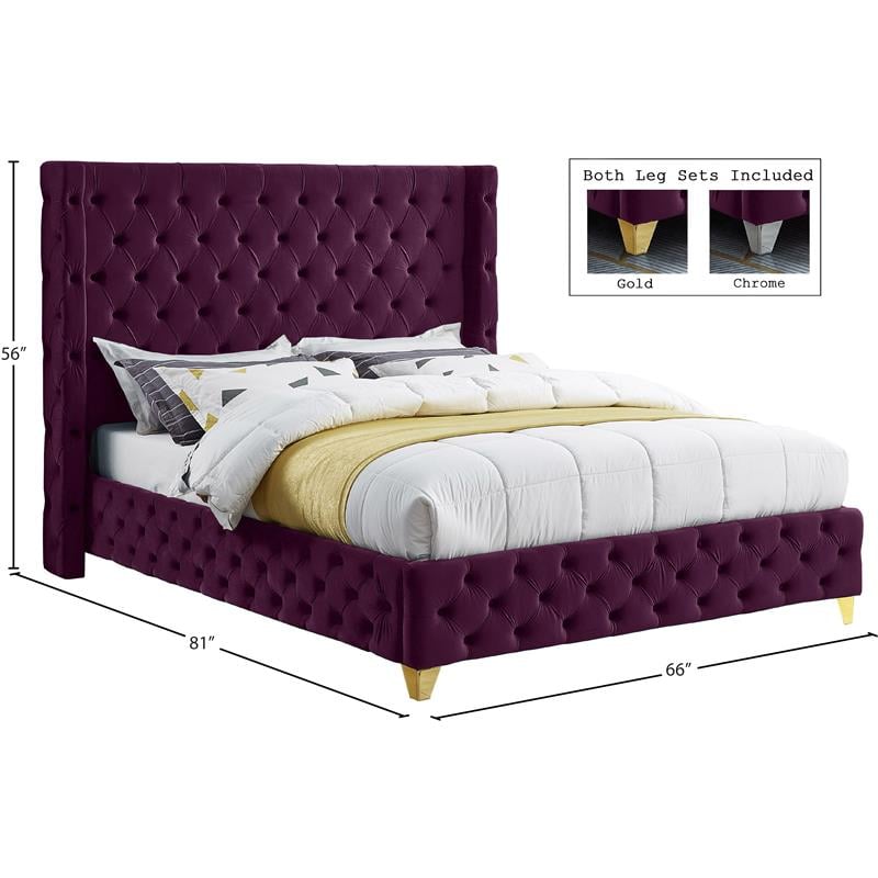 Bowery Hill Contemporary Deep Button Tufted Rich Purple Velvet Full Bed