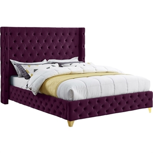 Bowery Hill Contemporary Deep Button Tufted Rich Purple Velvet Full Bed
