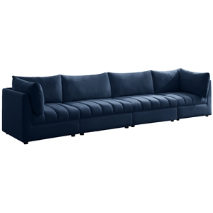 Bowery Hill Contemporary Deep Channel Tufted Soft Navy Velvet Modular Sofa