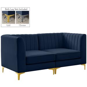 Bowery Hill Contemporary Deep Channel Tufted Soft Navy Velvet Modular Sofa