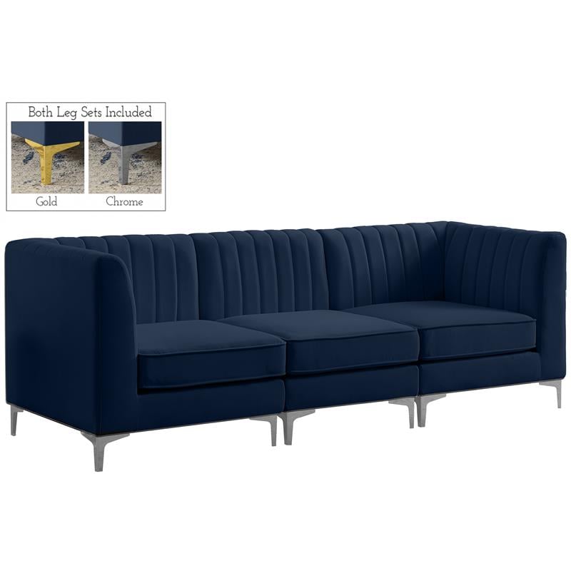 Bowery Hill Contemporary Deep Channel Tufted Soft Navy Velvet Modular Sofa