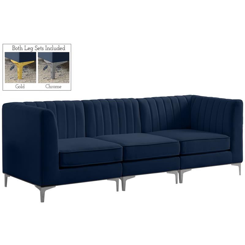 Bowery Hill Contemporary Deep Channel Tufted Soft Navy Velvet Modular Sofa