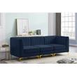 Bowery Hill Contemporary Deep Channel Tufted Soft Navy Velvet Modular Sofa