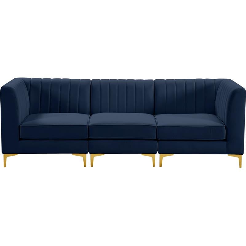 Bowery Hill Contemporary Deep Channel Tufted Soft Navy Velvet Modular Sofa
