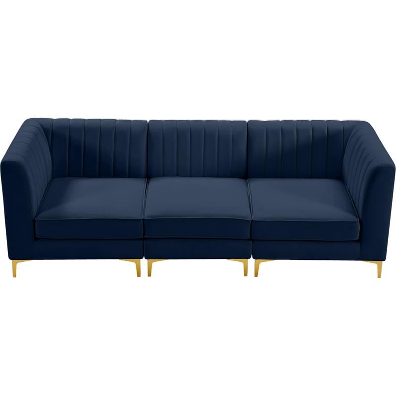 Bowery Hill Contemporary Deep Channel Tufted Soft Navy Velvet Modular Sofa