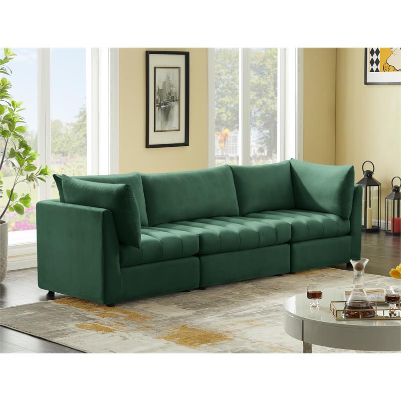 Bowery Hill Contemporary Deep Channel Tufted Soft Green Velvet Modular Sofa