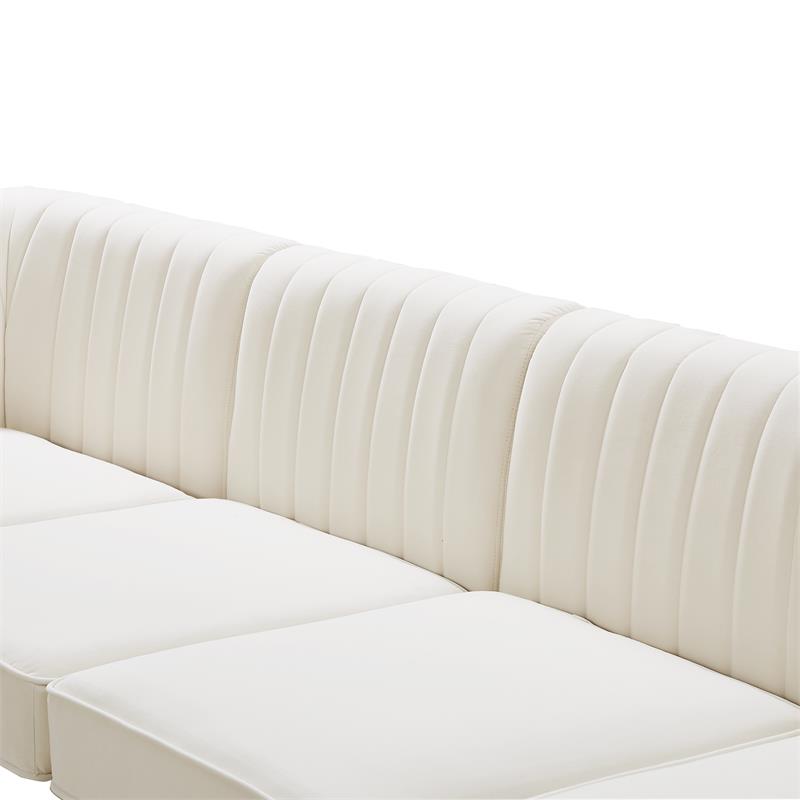 Bowery Hill Contemporary Deep Channel Tufted Soft Cream Velvet Modular Sofa
