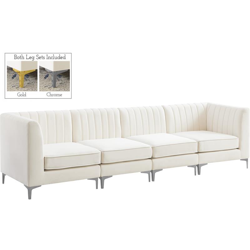 Bowery Hill Contemporary Deep Channel Tufted Soft Cream Velvet Modular Sofa