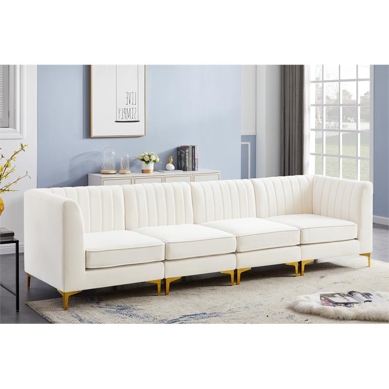 Bowery Hill Contemporary Deep Channel Tufted Soft Cream Velvet Modular Sofa